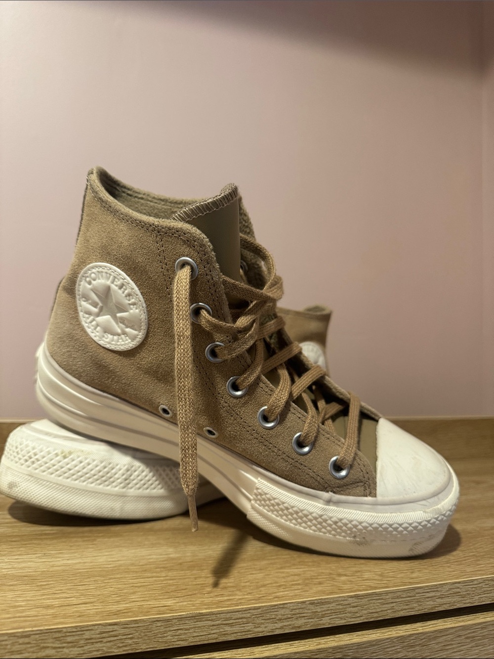 Converse Platform High Top Sneakers - Taupe Suede with White Sole